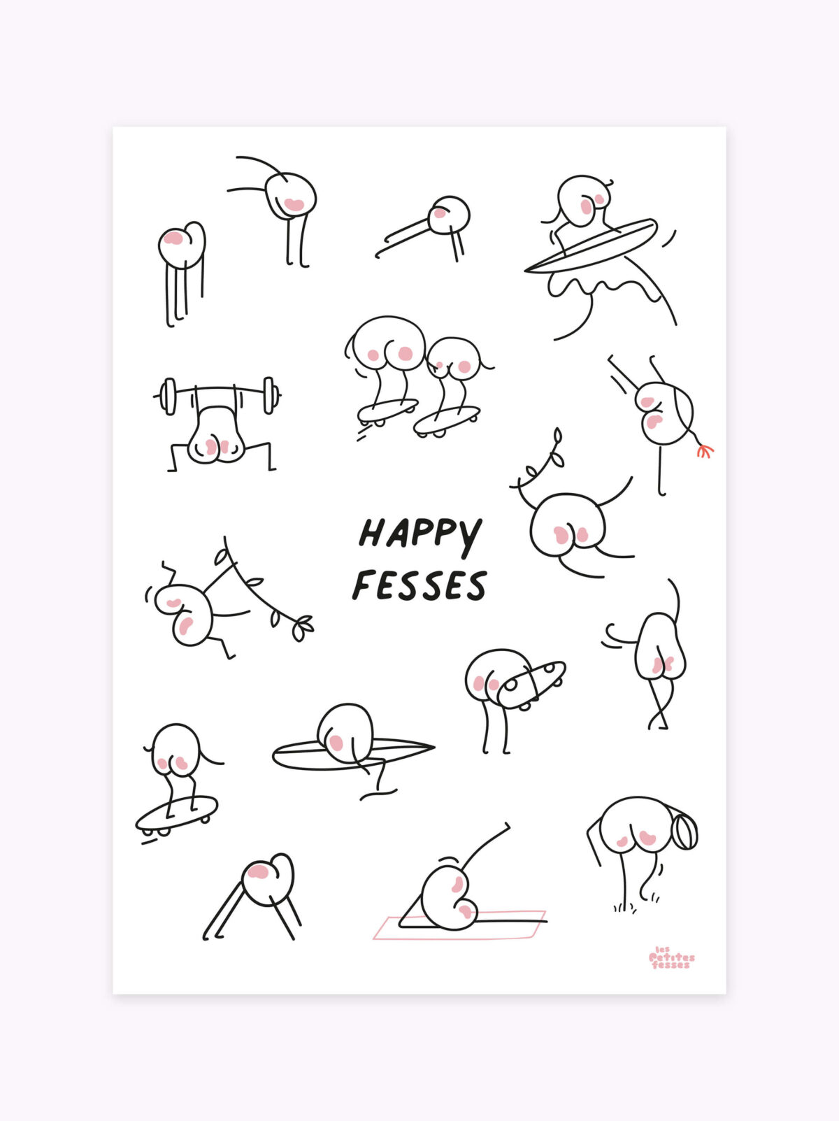 Happy fesses sportives affiche-de-sport-illustrés-en-noir-et-blanc