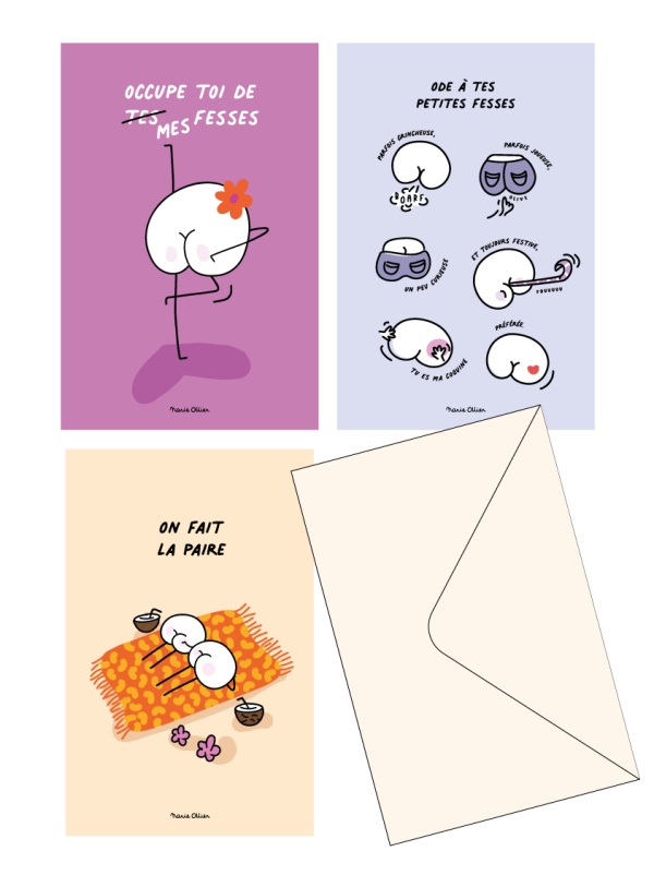 Lot-de-3-cartes-postales-humoristiques-et-amusantes-les-petites-fesses
