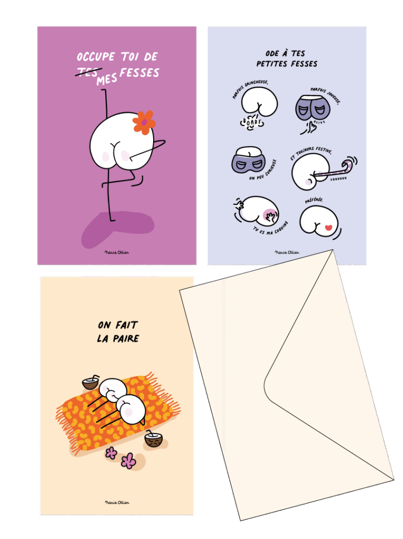 Lot-de-3-cartes-postales-humoristiques-et-amusantes-les-petites-fesses