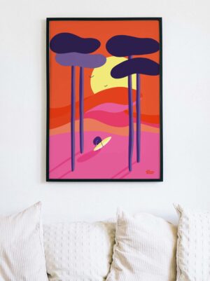 affiche-de-surf-colorée-endless-summer-surf-sunset-rose-rouge-les-petites-fesses-chambre enfant