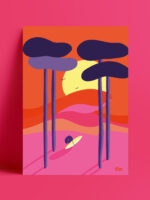 affiche-de-surf-colorée-endless-summer-surf-sunset-rose-rouge-les-petites-fesses-chambre enfant