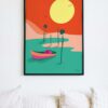 affiche-pinasse-dune-du-pilat-bassin-arcachon-coucher-de-soleil-coloréee