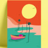 affiche-pinasse-dune-du-pilat-bassin-arcachon-coucher-de-soleil-coloréee