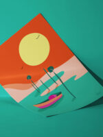 affiche-pinasse-dune-du-pilat-bassin-arcachon-coucher-de-soleil-coloréee