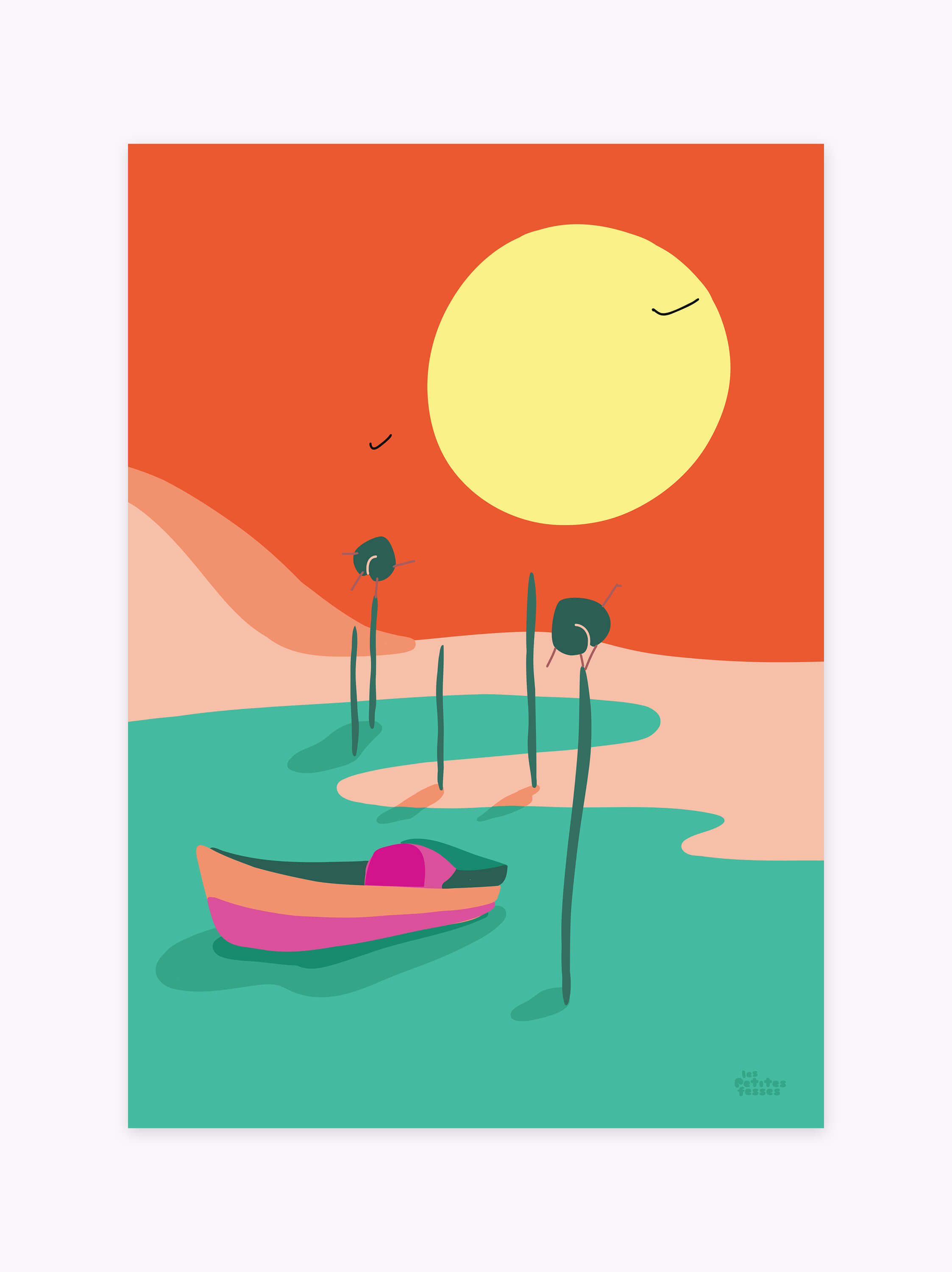 affiche-pinasse-dune-du-pilat-bassin-arcachon-coucher-de-soleil-coloréee