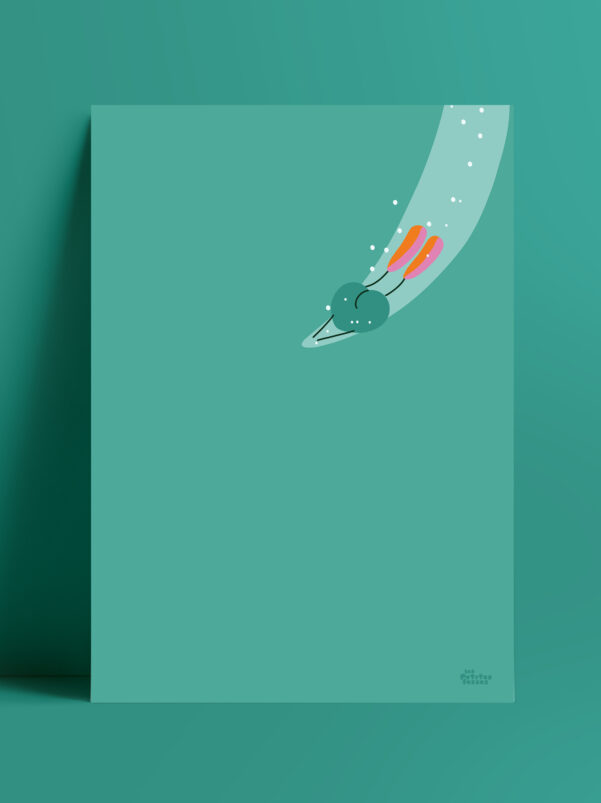 affiche-minimaliste-plongeon-avec-palmes-dans-bleu-de-océan