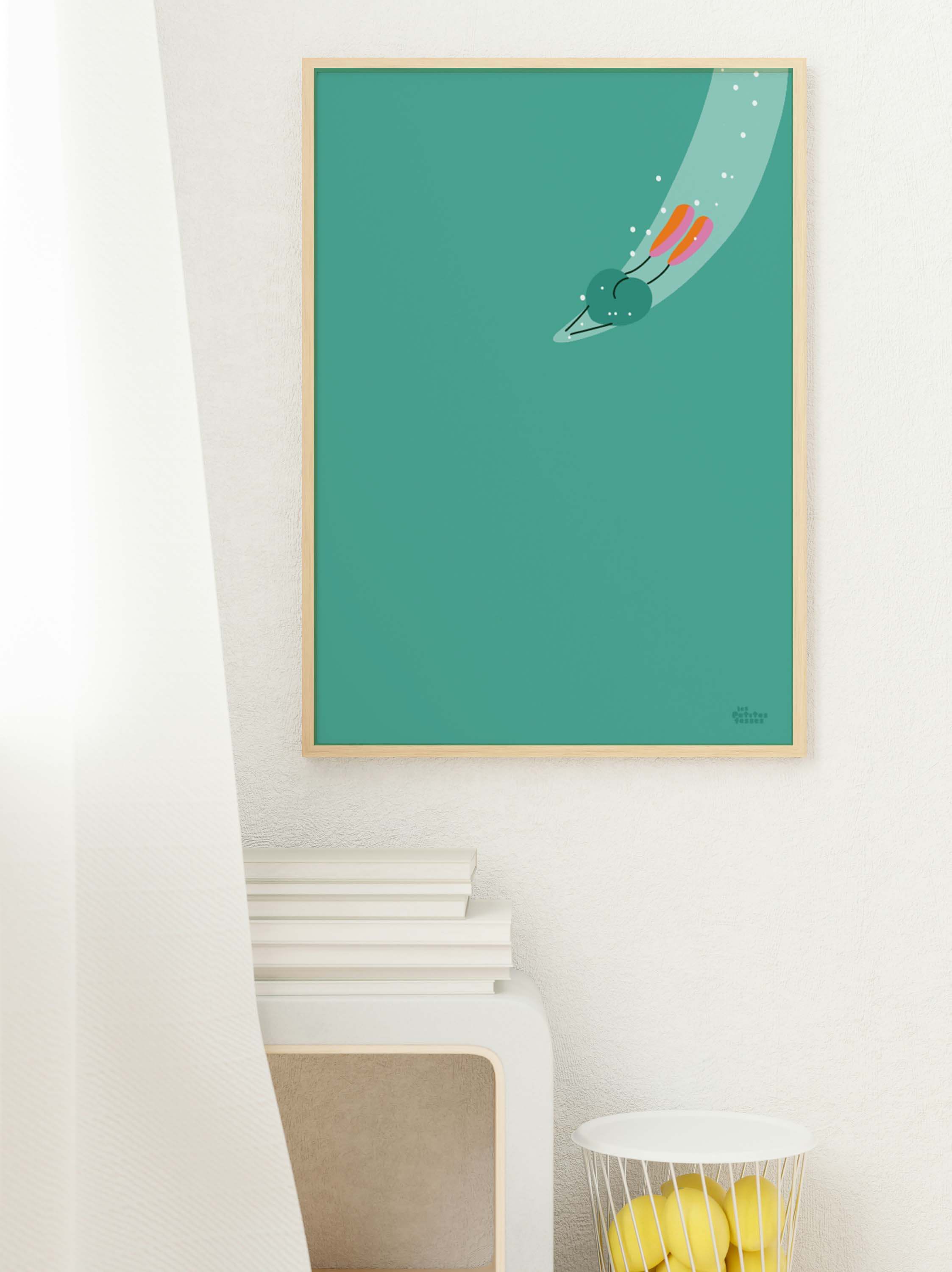 affiche-minimaliste-plongeon-avec-palmes-dans-bleu-de-océan