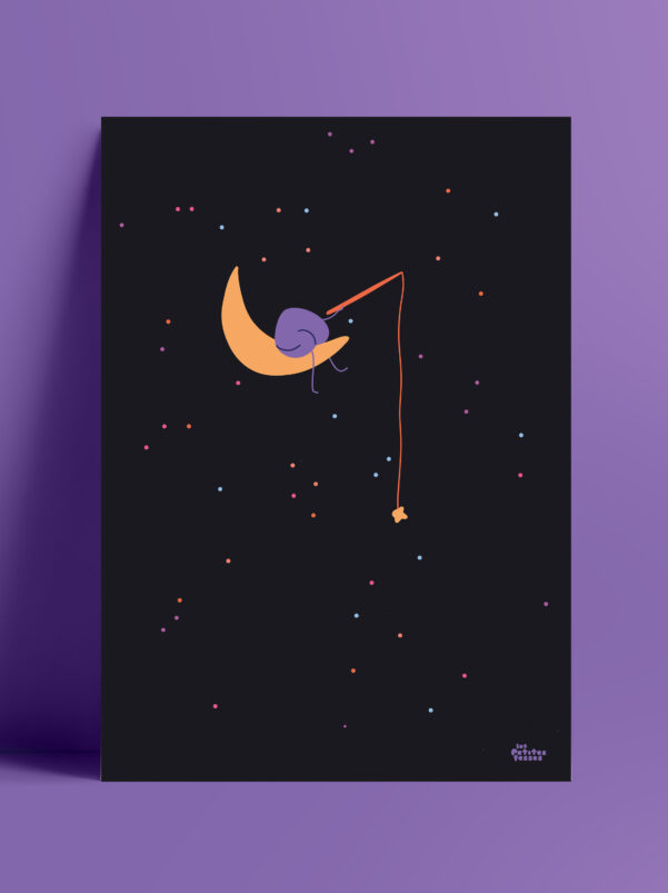 affiche-Lune-pêcheur-sur-la-lune-dans-les-étoiles-