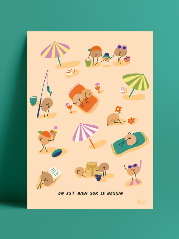 affiche-personnages-sur-la-plage-sur-le-sable-avec-parasol