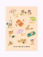 affiche-personnages-sur-la-plage-sur-le-sable-avec-parasol