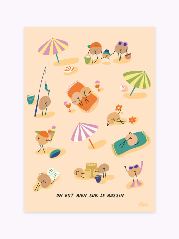 affiche-personnages-sur-la-plage-sur-le-sable-avec-parasol