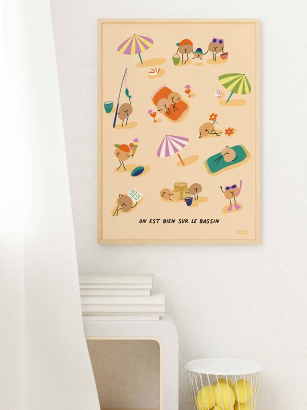 affiche-personnages-sur-la-plage-sur-le-sable-avec-parasol