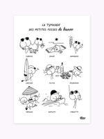 affiche-typologie-du-bassin-Arcachon-noir-et-blanc-plage-vin-huitre-soleil