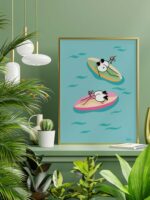 affiche-paddle-cocktail-ocean-bleu-humour-encadré