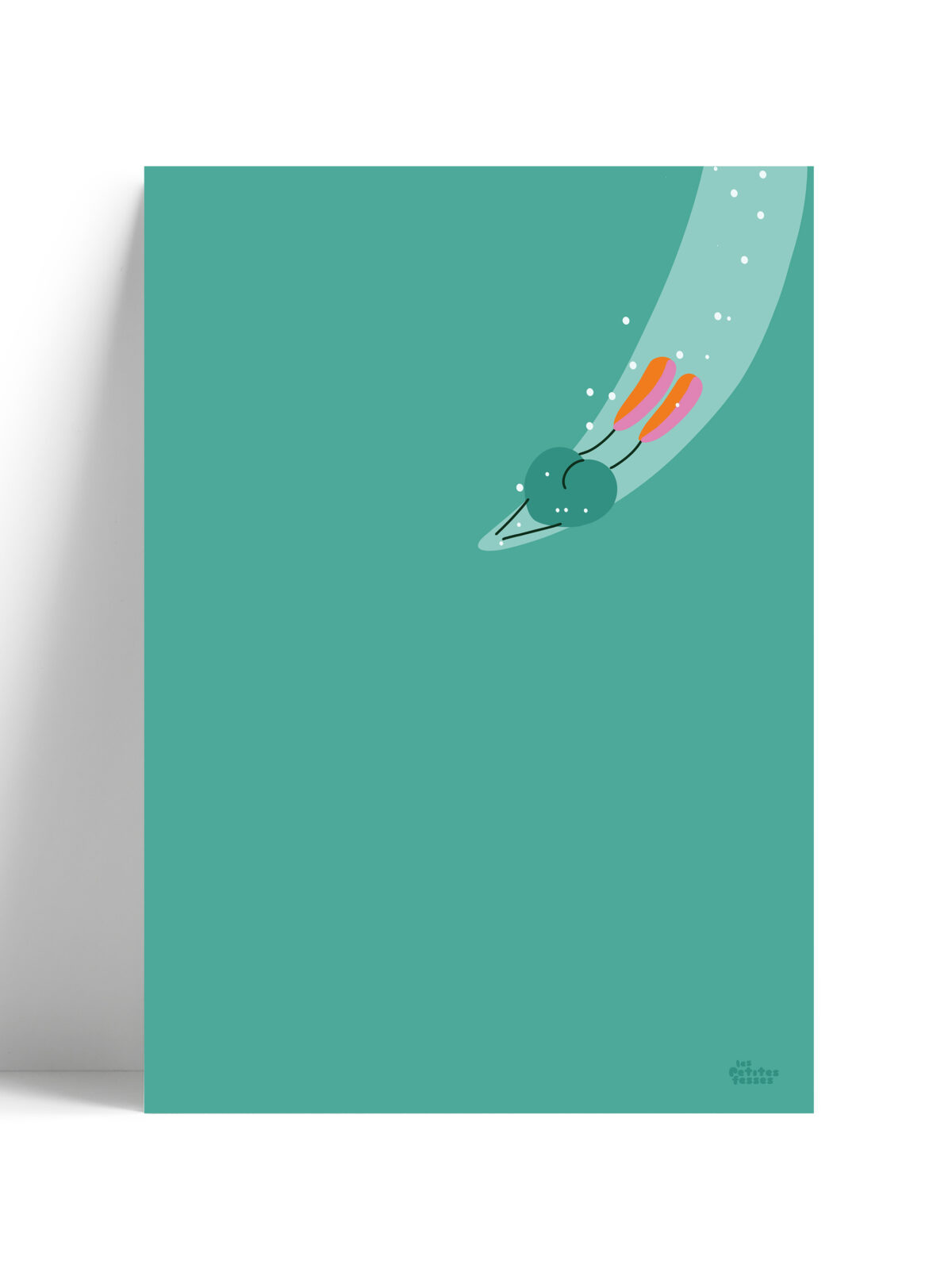 affiche-bleue-plongeon-palme-blanc affiche-minimaliste-plongeon-avec-palmes-dans-bleu-de-océan
