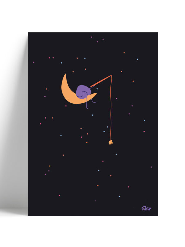 affiche-Lune-pêcheur-sur-la-lune-dans-les-étoiles-