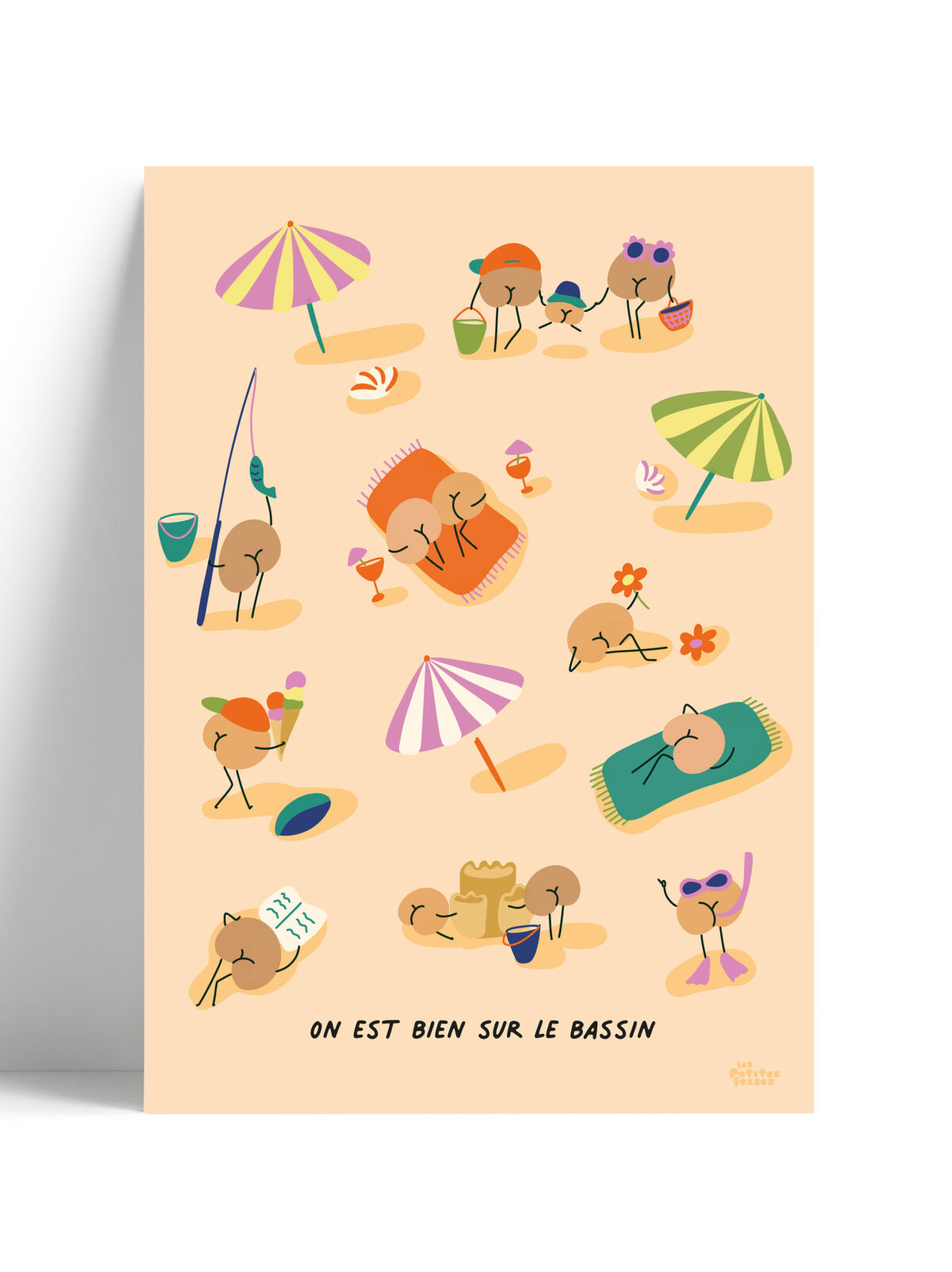 affiche-personnages-sur-la-plage-sur-le-sable-avec-parasol