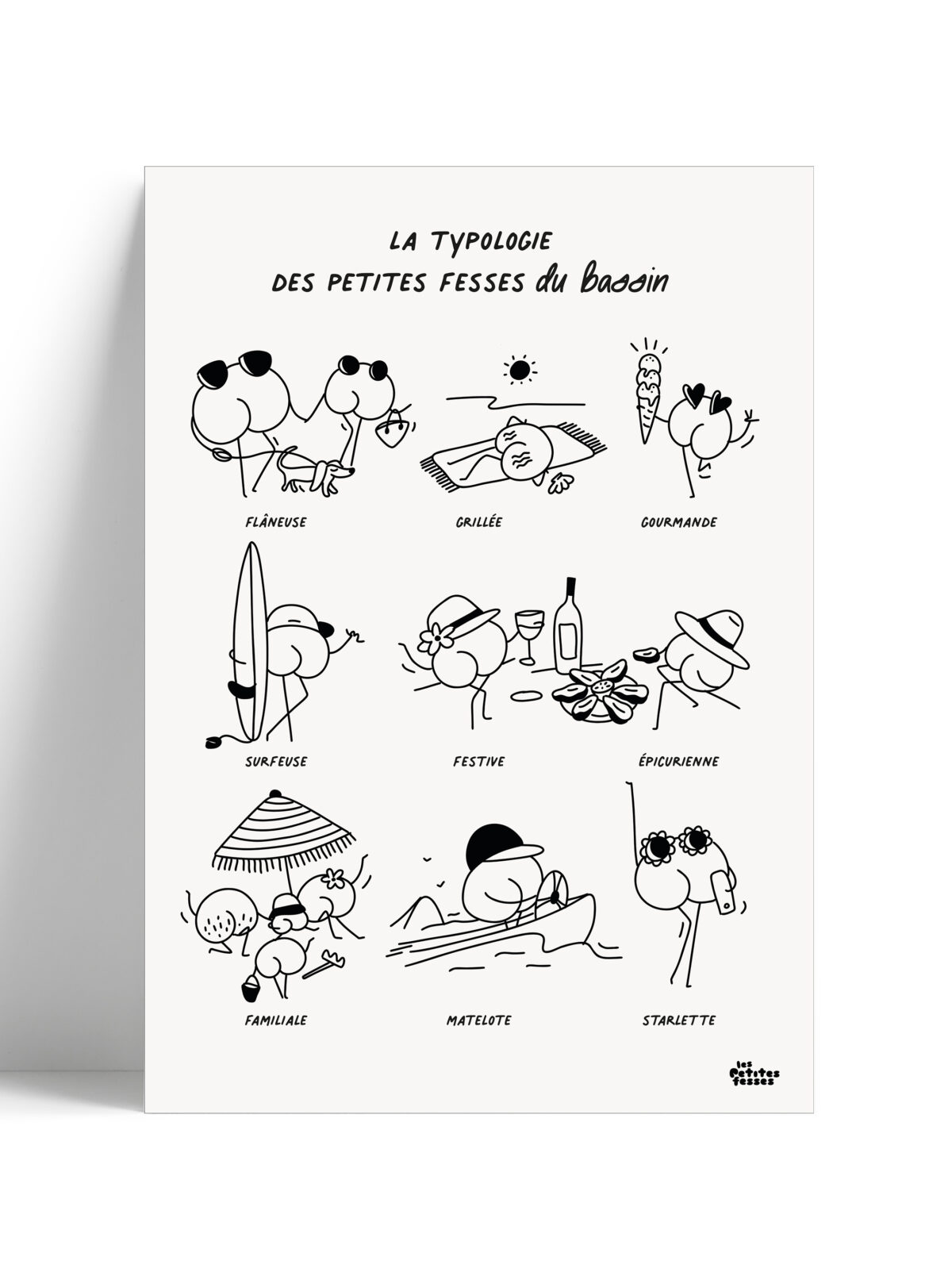 affiche-noir-et-blanc-typologie-du-bassin-arcachon-blanc affiche-typologie-du-bassin-Arcachon-noir-et-blanc-plage-vin-huitre-soleil