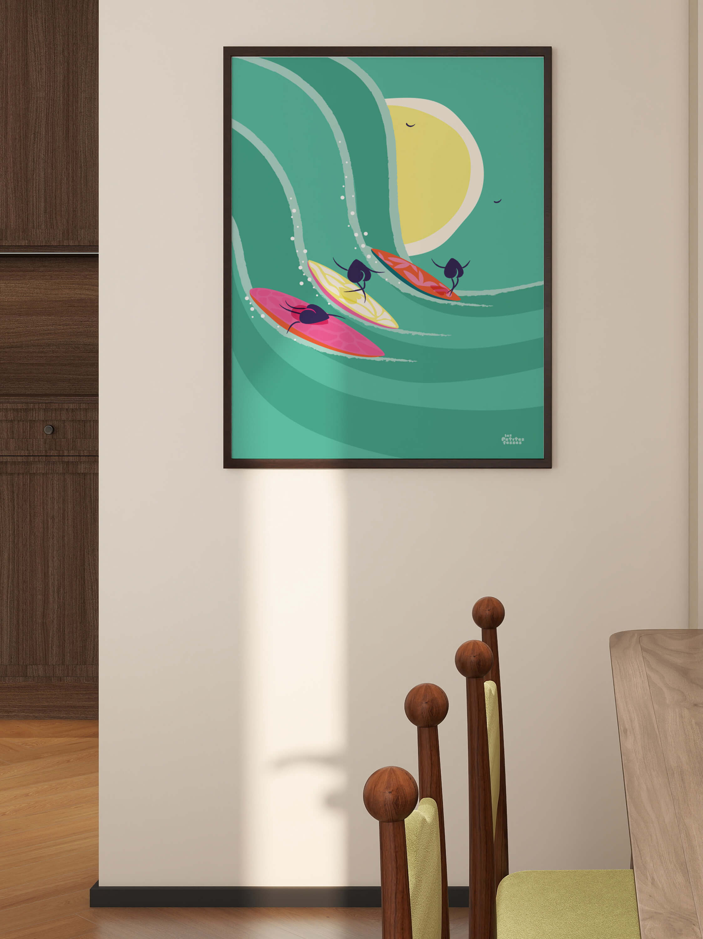 affiche-colorée-sport-trio-surfer