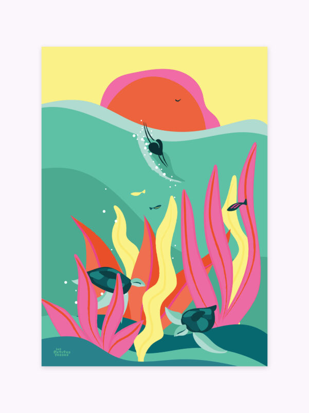 affiche-tropicale-colorée-surf