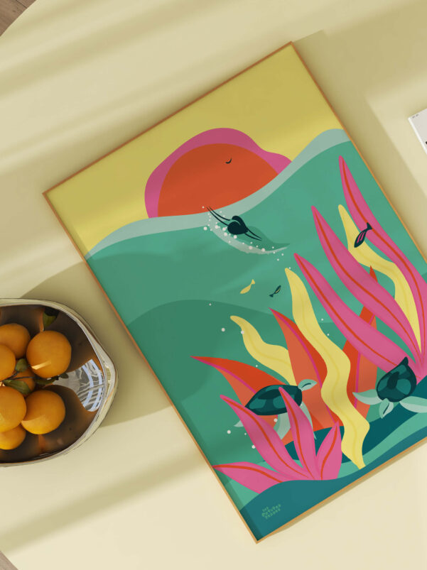 affiche-tropicale-colorée-surf